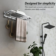 Plantex Folding Towel Rack with Hooks for Bathroom/24 Inch Stainless Steel Towel Hanger/Towel Stand/Towel Rod/Bathroom Accessories - Pack of 1 (Chrome)