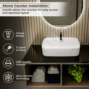 Plantex Ceramic Washbasin/Tabletop Wash Basin with 10 Years Glaze Warranty by Plantex/Wash Basin for Bathroom/Home/Office/Hotels (White - 24 x 15.5 x 6 Inch)