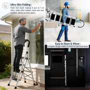 Plantex Steel Ladder for Home/Strong Foldable Wide 5 Step Ladder/Anti-Skid 5 Step Ladder - (Apex - White)
