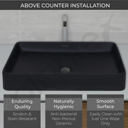 Plantex Black Tabletop Basin for Bathroom/Countertop Wash Basin/Ceramic Bathroom Basin/Washbasin for Restaurant, Hotel(Matt Black Finish, 24 x 13 x 5 Inch)