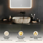Plantex Ceramic Tabletop Washbasin/Bathroom Basin Sink/Wash Basin for Bathroom/Marble Basin/Basin for Restaurant, Hotel (Brown Veins, 18 x 13 x 5.5 Inch)