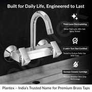 Plantex Pure Brass Sink Mixer Tap for Kitchen with 360Ãƒâ€šÃ‚Â° Swivel Spout/Kitchen Sink Faucet with Brass Wall Flange & Teflon Tape-7 Year Warranty(PRI-314-Chrome)