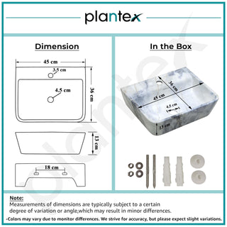 Plantex Wall Hung Wash Basin for Bathroom/Designer Ceramic Basin/Rectangle Countertop Washbasin for Home/Office (17 x 14 x 5 Inch)