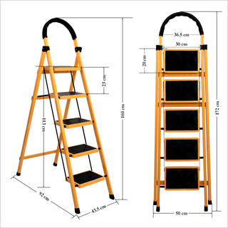 Plantex Premium GI Steel Foldable 5-Step Ladder for Home - Wide Anti Slip 5 Step Ladder (Yellow & Black)