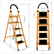 Plantex Premium GI Steel Foldable 5-Step Ladder for Home - Wide Anti Slip 5 Step Ladder (Yellow & Black)