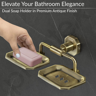 Plantex 304 Grade Stainless Steel Soap Holder for Bathroom/Double Soap Dish/Soap Stand for Kitchen Sink/Bathroom Accessories- Nipron (Brass Antique)