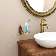 Plantex Antique Aluminium Tumbler Holder/Matt Glass Tooth Brush Stand/Bathroom Accessories (Brass-Antique Finish)
