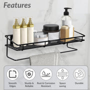 Plantex Bathroom Organizer Without Drill/GI Steel Multipurpose Bathroom Shelf/Wall Mounted Storage Rack/Towel Holder/Self Adhesive Bathroom Shelf- Wall Mount (Black)