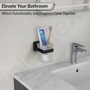 Plantex Stainless Steel Tumbler Holder for Bathroom/Toothbrush Glass Holder/Bathroom Accessories - Pack of 1, Aqua (Black)