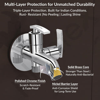 Plantex COL-1007 Pure Brass 2 in 1 Tap for Washing Machine with Water Saving Aerator /2-Way Bib Cock for Bathroom with Brass Wall Flange & Teflon Tape (Mirror-Chrome Finish)