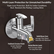 Plantex COL-1007 Pure Brass 2 in 1 Tap for Washing Machine with Water Saving Aerator /2-Way Bib Cock for Bathroom with Brass Wall Flange & Teflon Tape (Mirror-Chrome Finish)