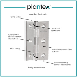 Plantex Door Hinges 3 inch x 16 Gauge/1.5 mm Thickness/Hinges for Main Door/Butt Hinge for Home/Office/Hotel/Soft Movement Hinges - Pack of 24 (Satin Matt)