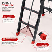 Plantex Ladder for Home 4 Steps/Foldable Heavy-Duty A-Frame Step Ladder/Home, Office & Warehouse - (Red & Black,150 kg Capacity)