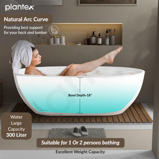 Plantex Bathtub For Bathroom/Bath tub for Adults/Deep Soaker Freestanding Bathtub with Overflow, Popup and Drain Pipe (BSM-211-White-1700mm)