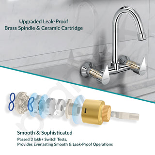 Plantex Pure Brass PAC-1814 Sink Mixer Tap Hot and Cold/Double Handle Water Tap for Bathroom Basin with Brass Wall Flange & Teflon Tape-Wall Mount (Chrome Finish)