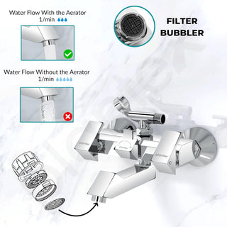 Plantex Pri-317 Pure Brass Telephonic Wall Mixer with Crutch Arranging of Hot & Cold Water with Water Saving Nozzle for Bathroom and Brass Wall Flange (Chrome)