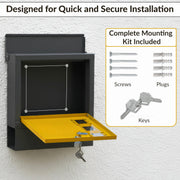 Plantex Heavy Duty GI Steel Letter Box/Suggestion Box/Wall Mount Mail with Magazine Holder/News Paper Holder Box for Home/Office/Hotel - (Yellow & Black)