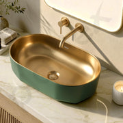 Plantex Designer Wash Basin for Bathroom/Ceramic Table Top Washbasin/Countertop Vessel Sink Basin - (Green Gold, 22 x 13 x 6 Inch)