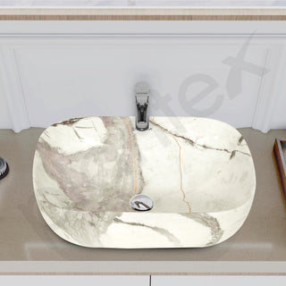Plantex Ceramic Tabletop Wash Basin/Basin for Bathroom/Designer Sink for Living Room/Wash Basin for Restaurant, Hotel (Marble Finish, 18 x 13 x 5.5 Inch)