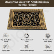 Plantex Solid Brass Floor Drainer for Bathroom/Floor Drain Jali/Floor Drain with Cockroach Trap Jali/Kitchen - (Brass Antique, 5 x 5Inches)