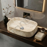 Plantex Wash Basin for Bathroom/Ceramic Table Top Washbasin/Countertop Vessel Sink Basin - (Cream Marble,  21.5 x 15 x 6 Inch)