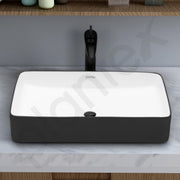 Plantex Ceramic Wash Basin for Bathroom/Tabletop Washbasin/Counter Top Black Washbasin/Vessel Sink (White & Black-25x14x5 Inch)