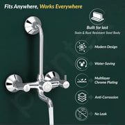 Plantex Wall Mixer for Bathroom 2 in 1 with L-Bend Connecter for Overhead Shower with Brass Spindle/Mixer with Nickel Chrome Mirror Finish/Teflon Tape and Wall Flange-(Mks-1279)