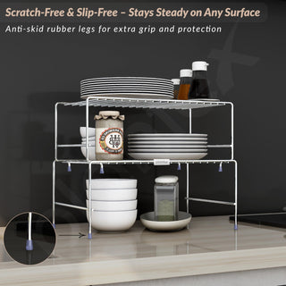 Plantex Stainless Steel 2- Tier Shelf Organizer for Kitchen Storage/Foldable and Detachable kitchen shelf organiser/Rack Organiser for Storage