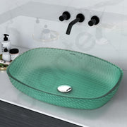 Plantex Luxury Glass Basin/Table Top Matt Wash Basin Over Counter/Countertop Basin for Bathroom & Living Room (Green - 21 x 15.5 x 4 Inch)