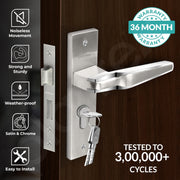 Plantex Heavy Duty Door Lock Set - Main Door Lock Handle Set/Mortise Locks with 3 Keys, Brass Body & Cylinder (8064 - Steel Satin & Chrome)