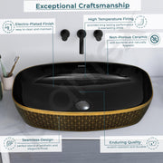 Plantex Wash Basin for Bathroom/Ceramic Counter Top Basin/Washbasin for Home/Office/Hotel - (Black & Gold - 23.5 x 15 x 5.5 Inch)