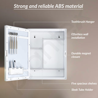Plantex Acrylonitrile Butadiene Styrene Durable Bathroom Cabinet with Mirror/Premium Multipurpose Bathroom Mirror with Storage/Mirror with Shelf (14X18 Inch-White)