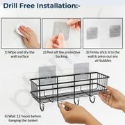 Plantex Bathroom Organizer Without Drill/GI Steel Self Adhesive Bathroom Shelf for Wall with Magic Stickers - Pack of 1 (Black, CED Powder Coated)