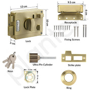 Plantex Heavy Duty Night Latch Door Lock with Key & Knob for Main Door/Inside Opening for Home,Hotel,Office - Pack of 1 (Brass Antique)
