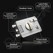 Plantex Heavy Duty Rim Locks for Main Door/Night Latch Lock with 4 Keys/Tribolt Lock with 5 Years of Warranty/Suitable for Inside Opening Door- Pack of 1 (Satin White & Chrome)