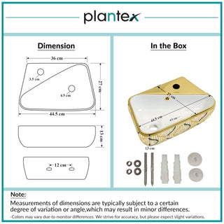 Plantex Ceramic Designer Washbasin for Bathroom/Wall Hung Wash Basin/Rectangle Basin for Home/Office/Hotel (17.5x10.5x5 Inch - White & Gold)