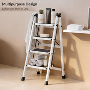 Plantex 4 Step Ladder for Home Use/Wide Anti-Slip Heavy-Duty Step Stool/Lightweight Kitchen Ladder 4 Step (White)
