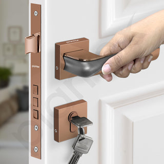 Plantex Triple Security Door Lock for Home/Main Door Lockset with 3 Years of Warranty/Mortise Locks for Door with Brass Lock Body & Cylinder(7086 - PVD Choco & Satin Black Matt)