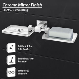 Plantex 304 Grade Stainless Steel Double Soap Holder/Soap Stand/Wall Mounted Items for Bathroom Accessories - Splash (Chrome)