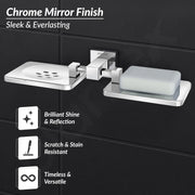Plantex 304 Grade Stainless Steel Double Soap Holder/Soap Stand/Wall Mounted Items for Bathroom Accessories - Splash (Chrome)