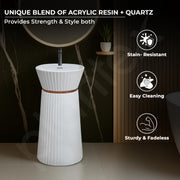 Plantex Pedestal Basin for Bathroom/Acrylic Resin & Quartz Designer One Piece Pedestal Free Standing Round Wash Basin for living Room/Hotel (White)