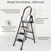 Plantex 4 Step Ladder for Home-Foldable Steel -Wide Anti Skid Steps - 5 Year Manufacturer Warranty (Gray & White)