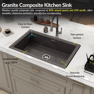 Plantex Quartz Acrylic Kitchen Sink with 10 Years Warranty by Plantex/Undermount Quartz Sink for Kitchen/Granite Single Bowl Kitchen Sinks with Coupling (Con 32x20 Inches)