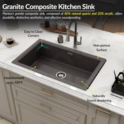 Plantex Quartz Acrylic Kitchen Sink with 10 Years Warranty by Plantex/Undermount Quartz Sink for Kitchen/Granite Single Bowl Kitchen Sinks with Coupling (Con 32x20 Inches)