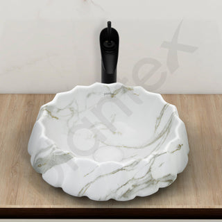 Plantex Ceramic Basin for Bathroom/Table Top Wash Basin/Washbasin for Living Room/Restaurant (Marble Finish, 17 x 15 x 6 Inch)