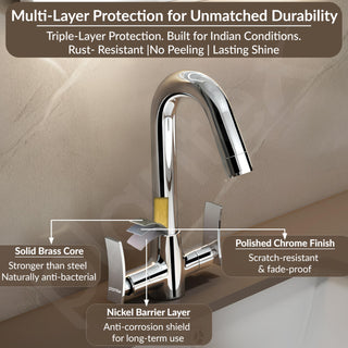 Plantex Mixer Tap for Bathroom/Wash Basin Tap Hot and Cold/Bathroom Accessories/Water Tap/Sink Tap for Wash Basin (Star, Chrome)