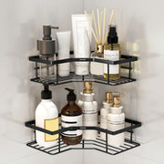 Plantex Alloy Steel Self Adhesive Bathroom Shelf Rack/Bathroom Organizer Without Drill/Corner Shelf for Bathroom Wall/Kitchen Corner Shelves Self Adhesive/Shelves for Kitchen-Pack of 2(Black)