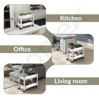 Plantex Kitchen Trolley/Vegetables Basket for Kitchen/Fruit Stand for Kitchen/Stainless Steel Vegetable Stand/Vegetable Rack for Kitchen/Trolley Stand (Silver)
