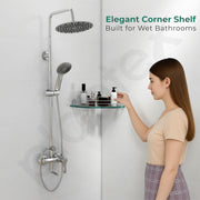 Plantex Premium Transparent Glass Corner Shelf for Living room/Bathroom Glass shelf/Bathroom Organizer/ Kitchen rack/Wall Shelf/Storage Shelf (12 x 12 Inches - Pack of 1)