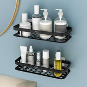 Plantex Bathroom Organiser Without Drill/Self Adhesive Stainless Steel Shelf for Bathroom with Aluminium Railing- Pack of 2 (12x5 inch, Black)